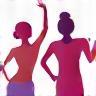 Icon representing various dance styles with abstract dancer poses.