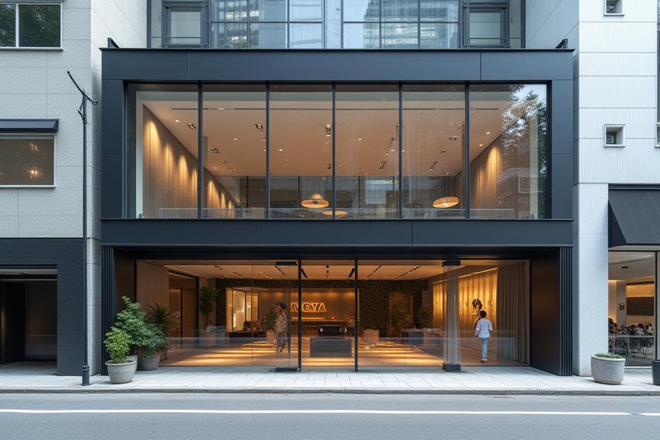 Exterior view of the modern Sakura Dance Studio building in a bustling Shibuya neighborhood.